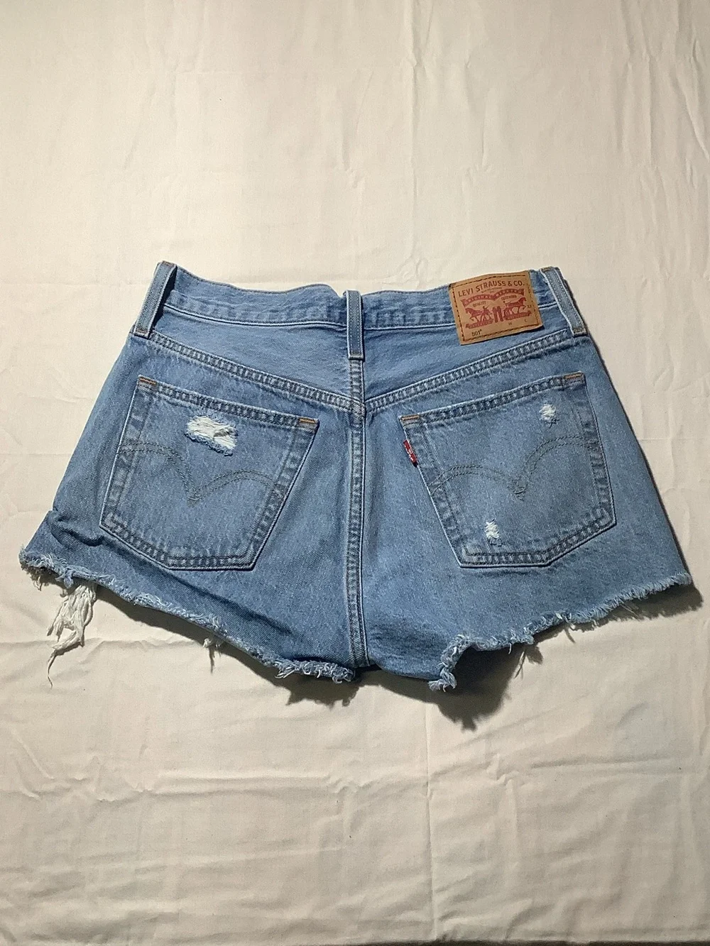 Levi's 501 Light Blue Distressed Denim Cutoff Shorts 26W